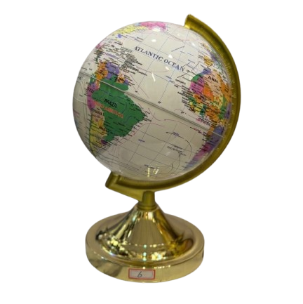 A premium decorative world globe by Gift by Hamza with a shiny gold base and stand, perfect for elegant home or office decor.