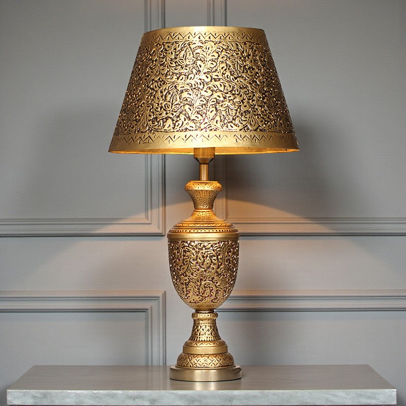 Premium Artisan Golden Table Lamp | Hand-Carved Luxury Decor