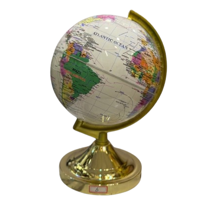 A premium decorative world globe by Gift by Hamza with a shiny gold base and stand, perfect for elegant home or office decor.