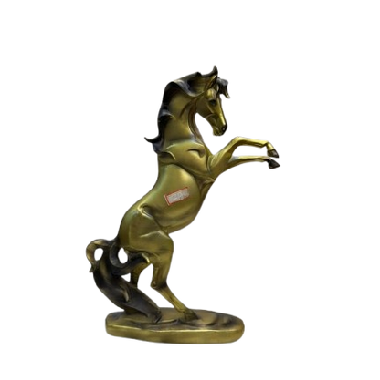 A premium gold-toned rearing horse statue by Gift by Hamza with elegant dark highlights and a smooth, stable base.