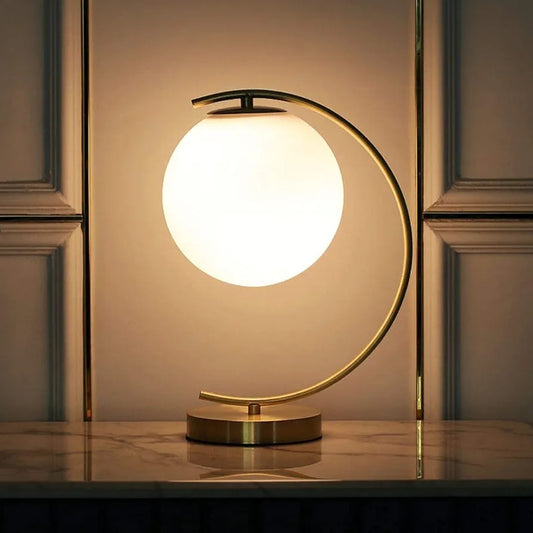 Modern Gold Table Lamp with Frosted Glass Globe